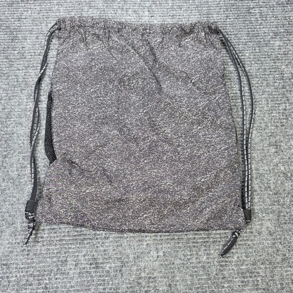 PINK Victoria's Secret‎ Drawstring Backpack Black Heathered Mesh Pockets Logo